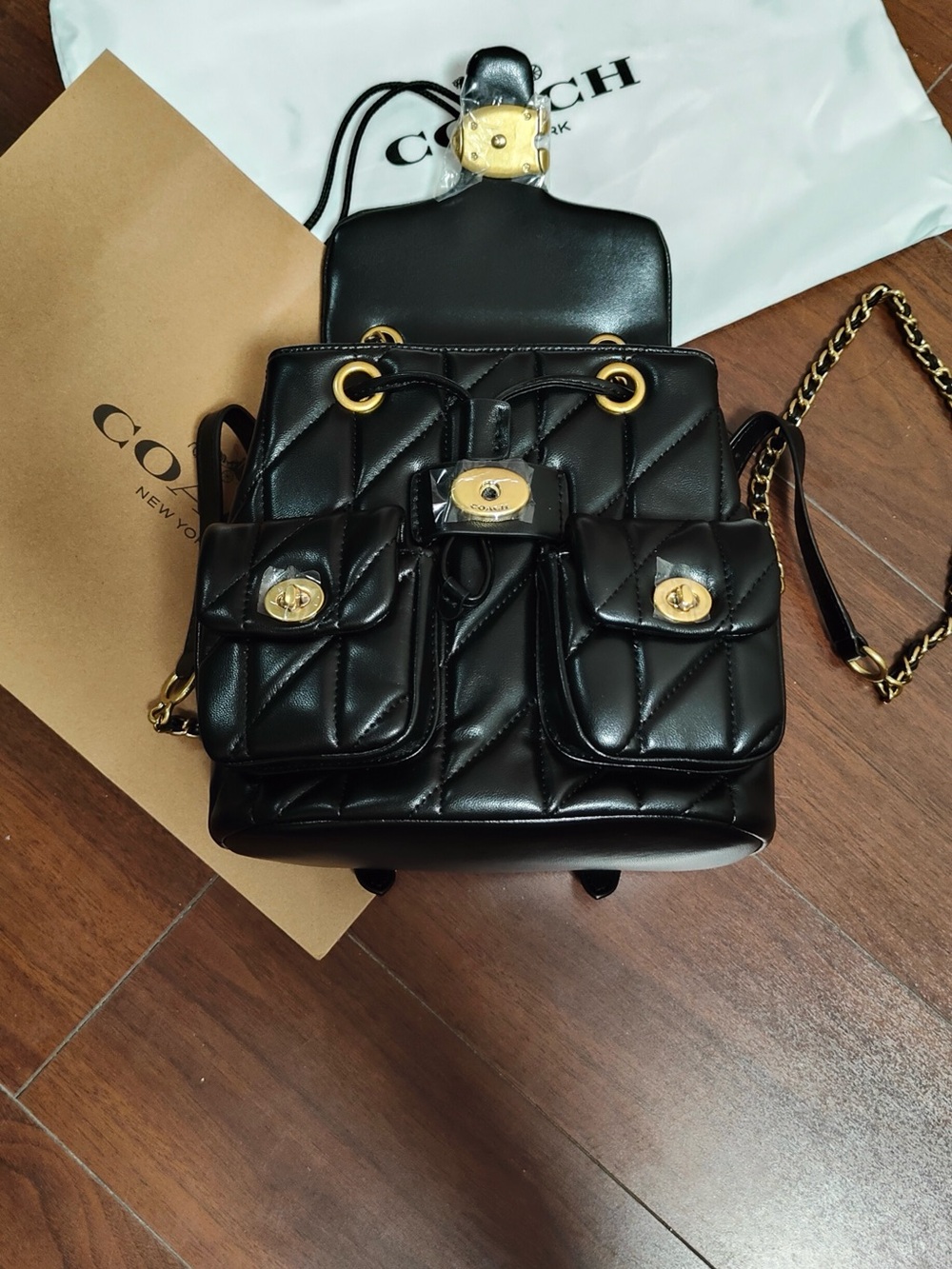 Coach Black Quilted Drawstring Backpack - Picture 3 of 9